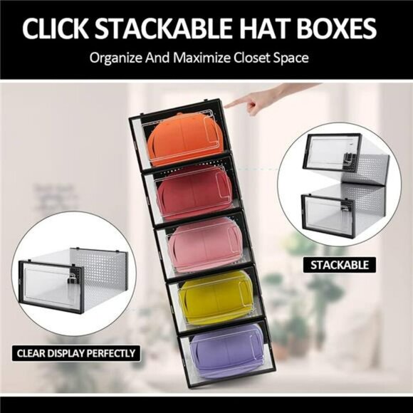 Baseball Cap Organizer Stackable Hat Storage Display Box Set Closet Holder - Picture 4 of 7